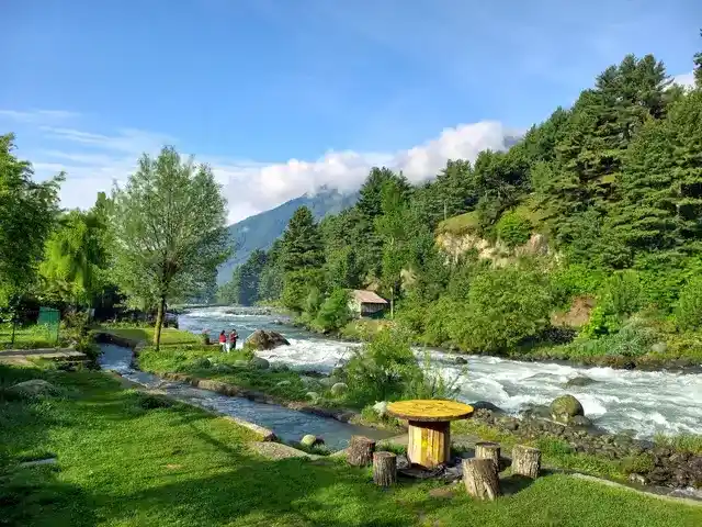 Lidder River flowing near Betaab Valley at sunset
